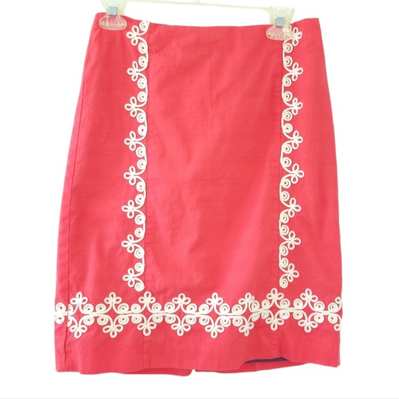 Boden Dresses & Skirts - Boden Pencil Skirt US 4 Coral, White Details, Summer Skirt, Cotton Career Casual